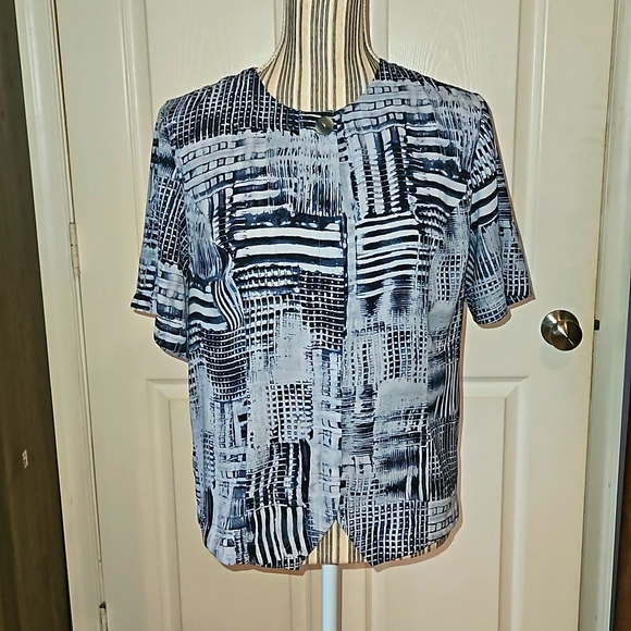 Kathy Che Women Vintage Button Down Top-Blouse Size 10 Pedded Short sleeve - Picture 1 of 9